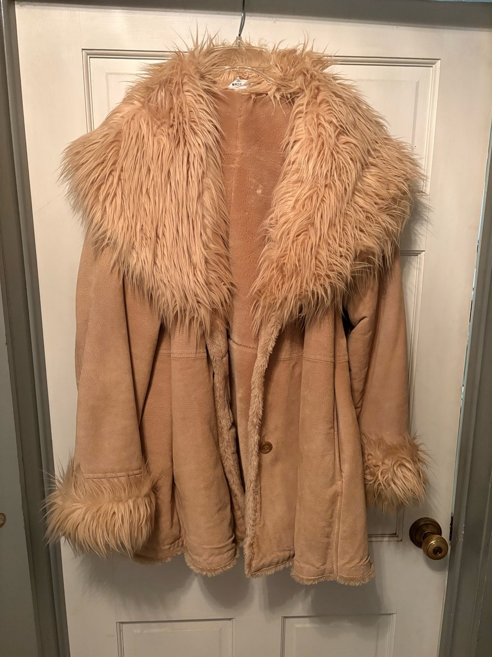 Wilson Pelle Studio Vintage Leather Button Front Fur Trim Women’s XL Coat